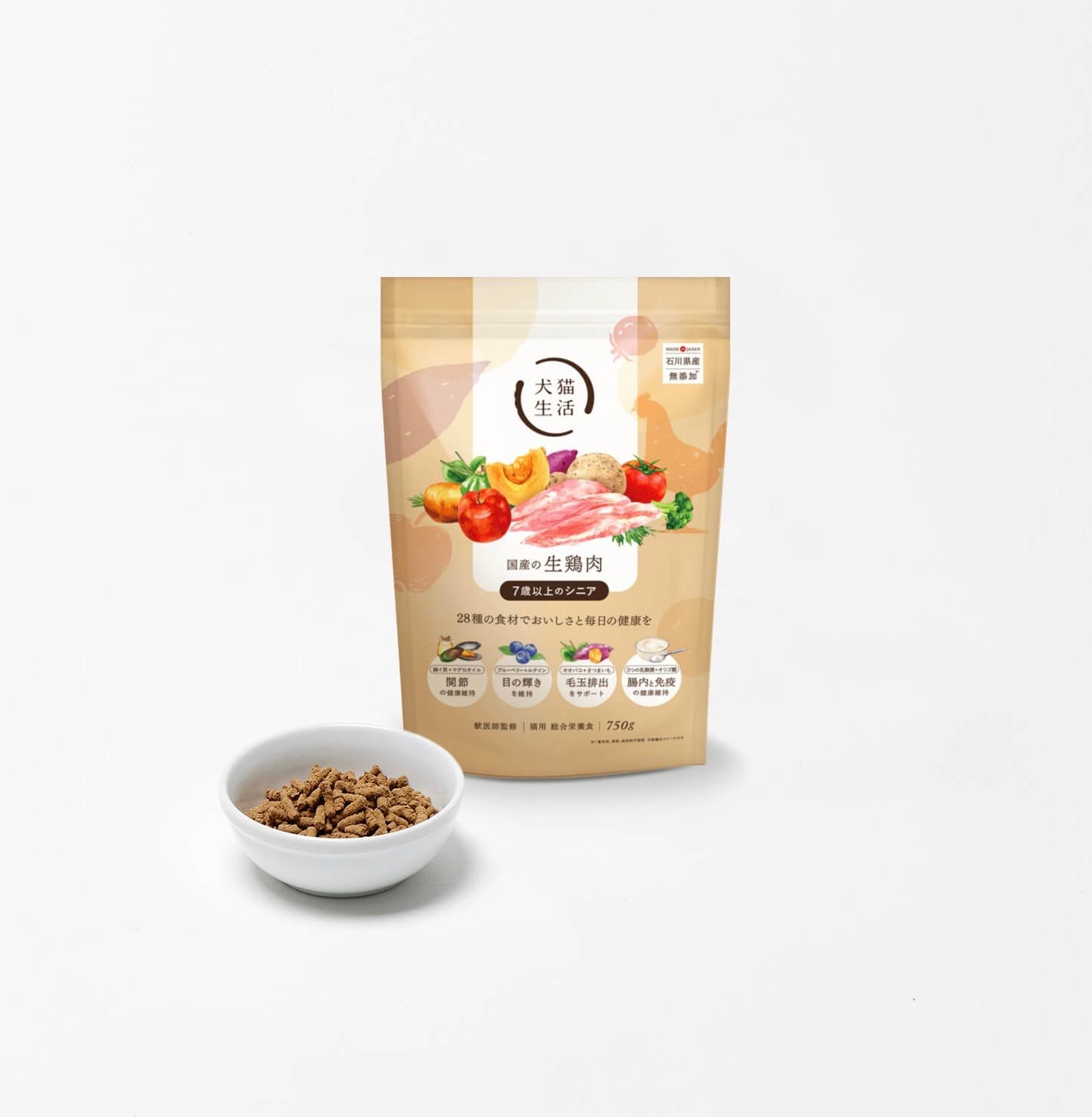 犬猫生活 ドライフード 猫用 キャットフード 国産の生鶏肉 750g 総合
