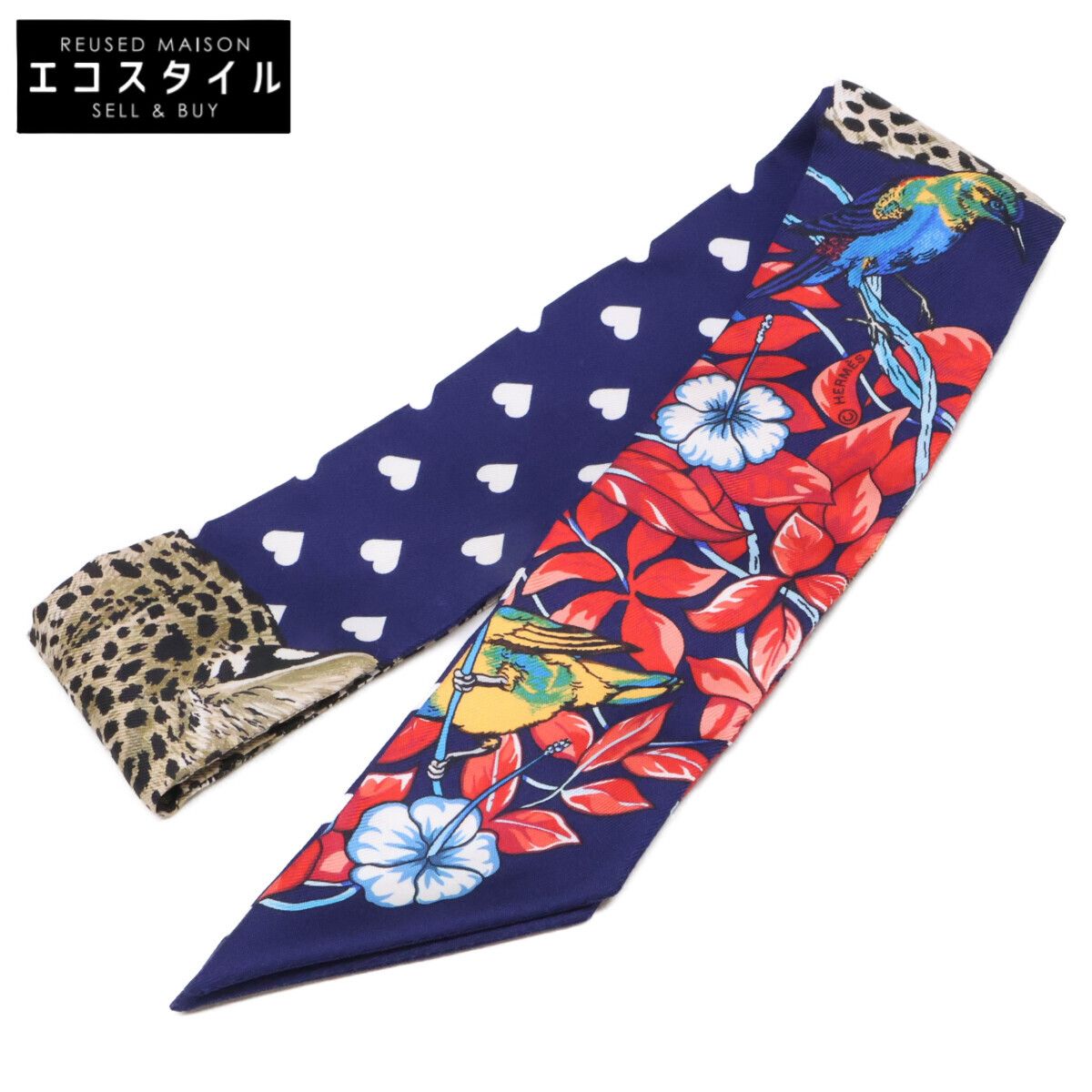 HERMES エルメス ツイリー【ジャングルラブラブ】ヘアバンド スカーフ HERMES エルメス 【美品】JUNGLE LOVE LOVE ジャングルラブラブ シルク