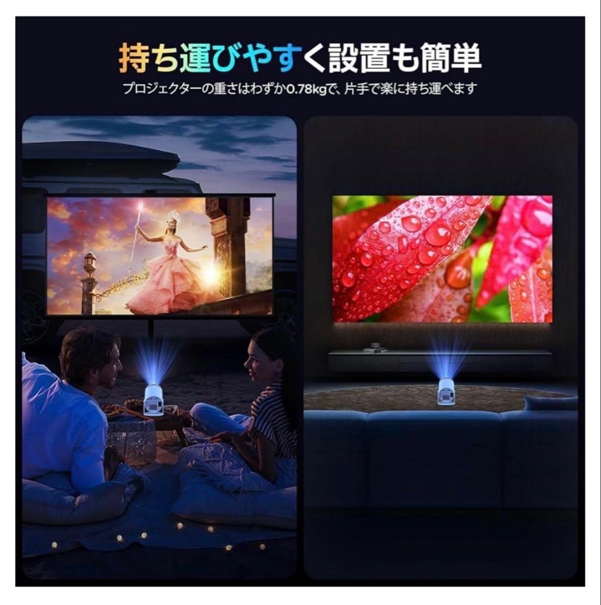 プロジェクター 家庭用 270°回転 高輝度 1080P 天井投影 Bluetooth5.4