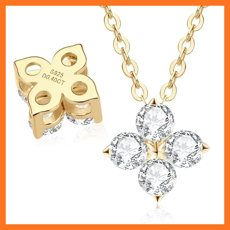 【新品】 [ICEVIA] モアサナイト クローバー ネックレス ゴールド レディース ダイヤ 3mm 8.6mm Dカラー VVS1 シルバー925 人工ダイヤモンド アクセサリー 人気記念日 プレゼント ギフト 女性 普段使い パーティー 上品 四つ葉