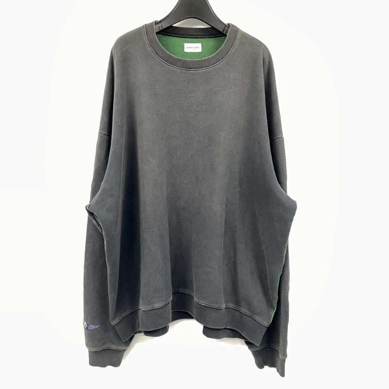 【中古】KAPITAL　Bone Sweatshirt EK-1139 ボーンプリント ダメージ加工 クルーネックスウェットTOP　ブラック/グリーン キャピタル[17]