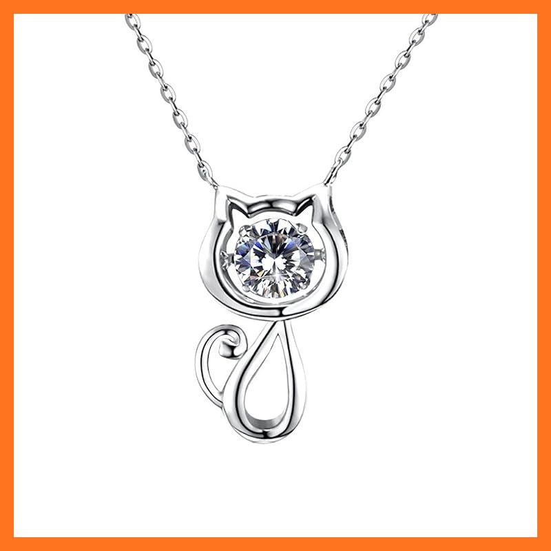 【新品】 MIKAMU ネックレス レディース Kitty猫 回転ダイヤモンドCZ 925純銀製 レディース ネックレス ジュエリー ファッションアクセサリー