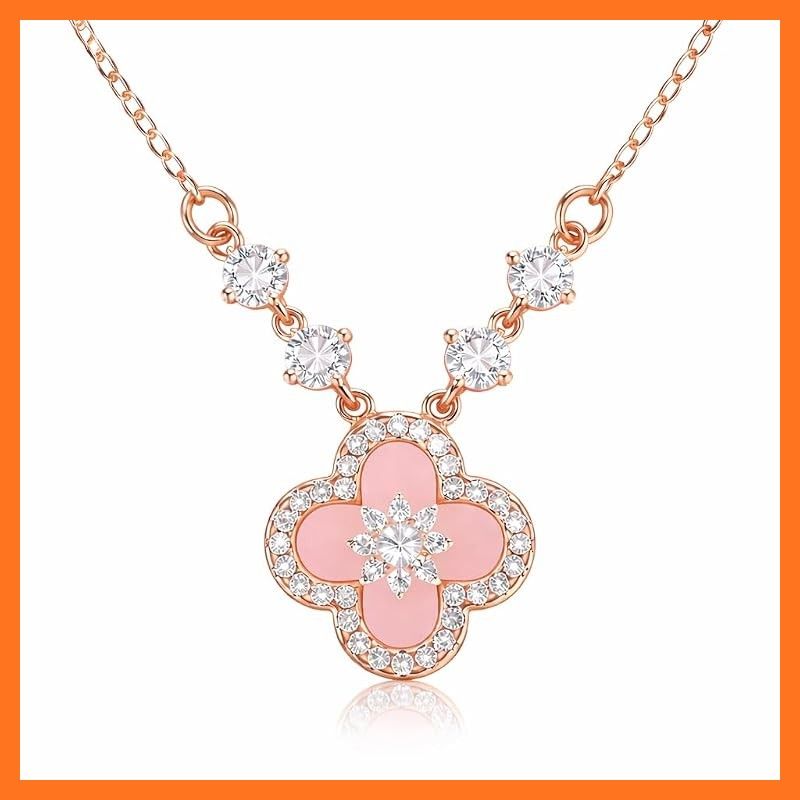 【新品】 [ICEVIA] 5Aジルコニア クローバーネックレス レディース 人工ダイヤモンド アクセサリー 人気記念日 プレゼント ギフト 女性 普段使い パーティー かわいい おしゃれ アクセサリー（ローズゴールド）