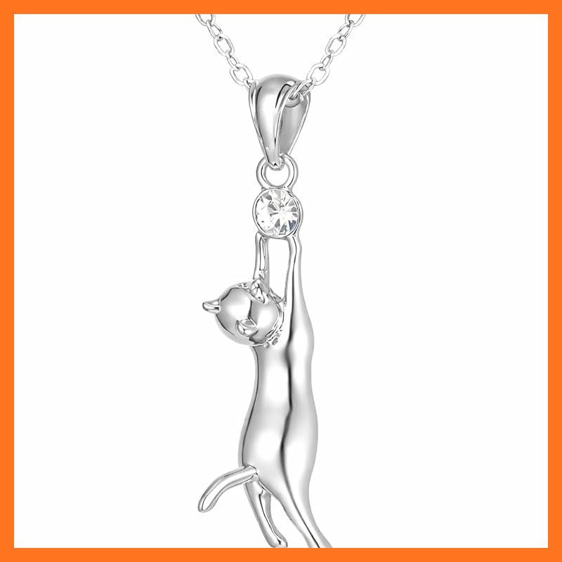 【新品】 [Rockyu] ブランド ネックレス レディース 猫 ブラック ジルコニア キラキラ 可愛い ネコペンダント シルバー 仕上げ 上品 誕生日 記念日 ファッション ジュエリー ギフト