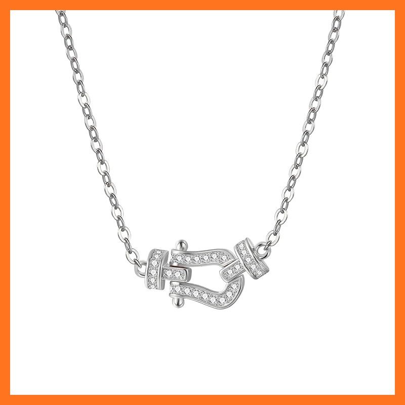 【新品】 [Rockyu] ネックレス レディース シルバー 馬蹄ネックレス ジルコニア CZ おしゃれ ホースシューペンダント 可愛い 鎖骨チェーン 50cm バレンタインデー 母の日 プレゼント