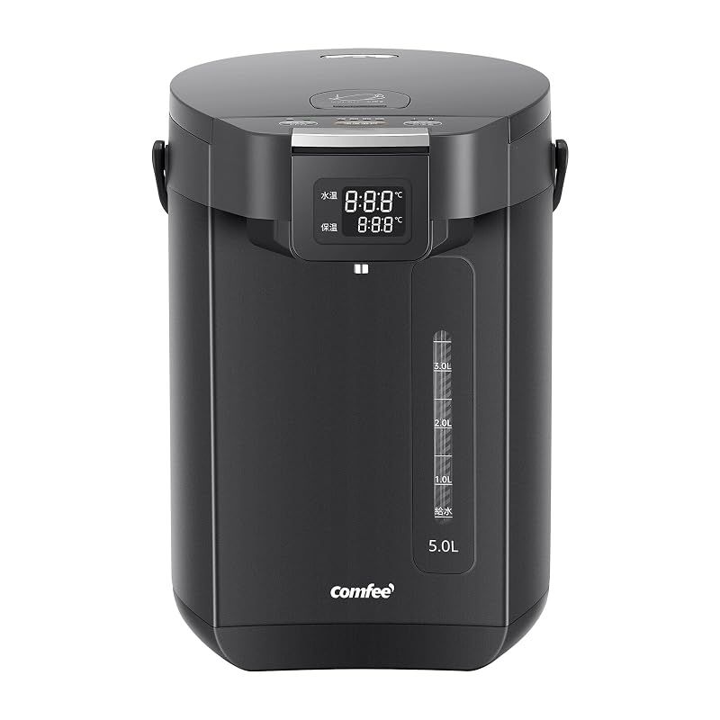 COMFEE' 電気ポット 5L大容量塩素除去機能 ECO省エネモード 4段階保温機能搭載 転倒防止安全設計 液晶ディスプレイ コンパクト設計 給湯ポット CKW-50PK07C1 インディゴグレー