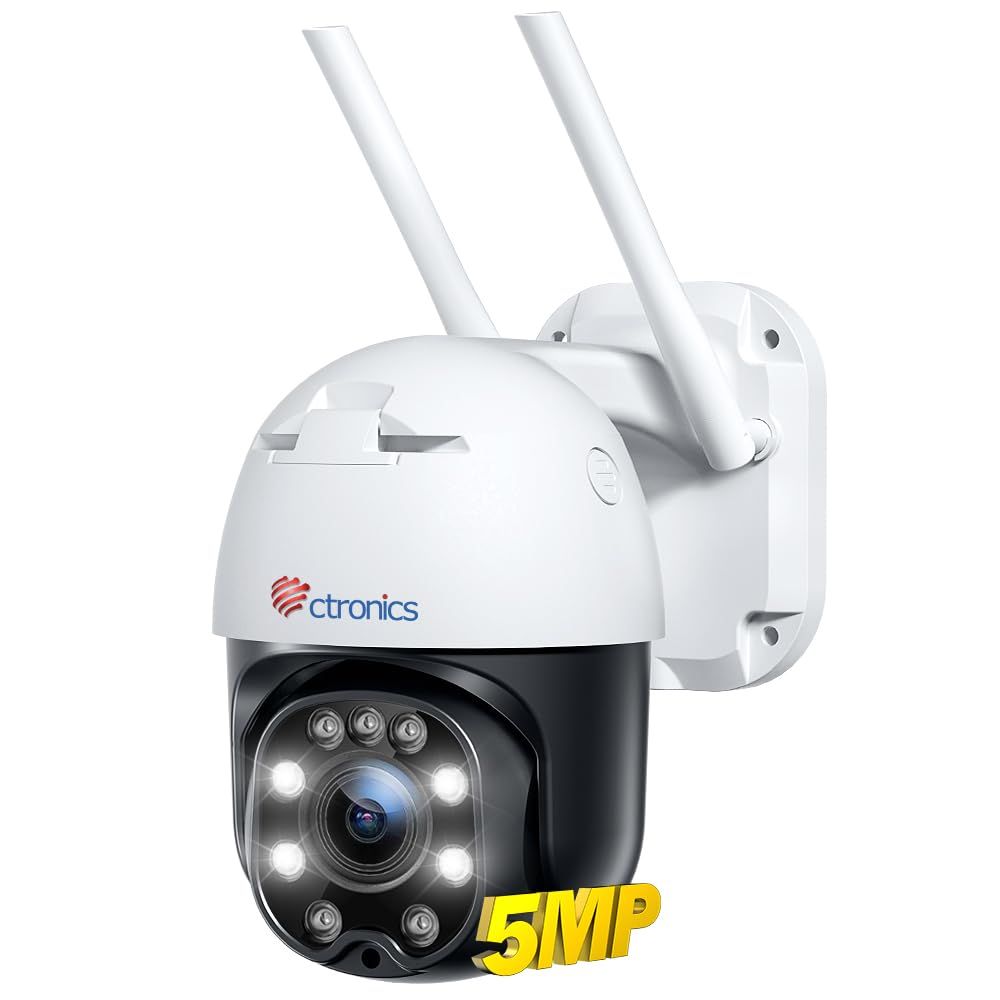 Ctronics 防犯カメラ 屋外 5MP 5GWi-Fi 自動追尾 PC対応 AIヒューマン検知 音光警報 夜間カラー撮影 パンチルト 24時間常時録画 スマホ連動 防犯ステッカー付 会話機能 遠隔操 iOS/Android/Windows 128GBpms