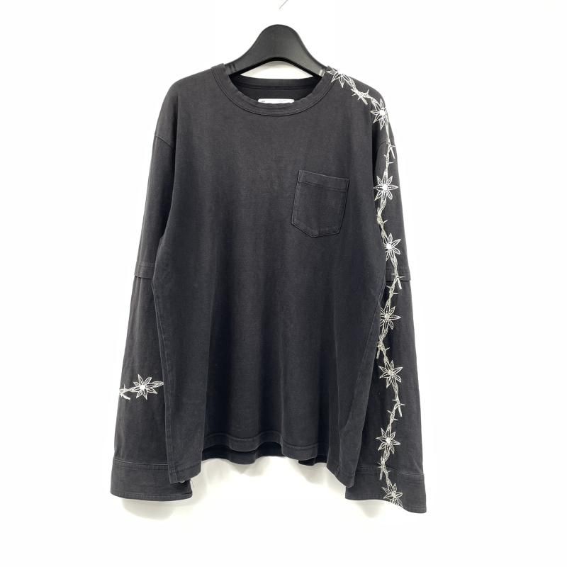 【中古】SACAI 19SS Dr.Woo エンブロイダリースリーブレイヤード長袖カットソー ブラック サイズ2 19-01960M サカイ[17]