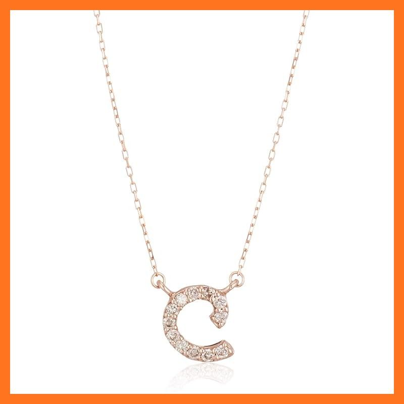 【新品】 [ディーコレクション] 10金 ピンクゴールド ダイヤモンド イニシャルC ネックレス 0.1ct
