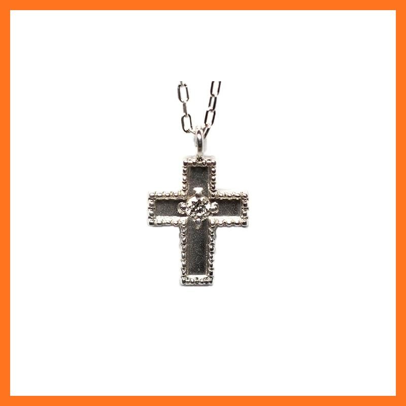 【新品】 [キャンディ] K10WG シングルクロスダイヤネックレス 0.02ct