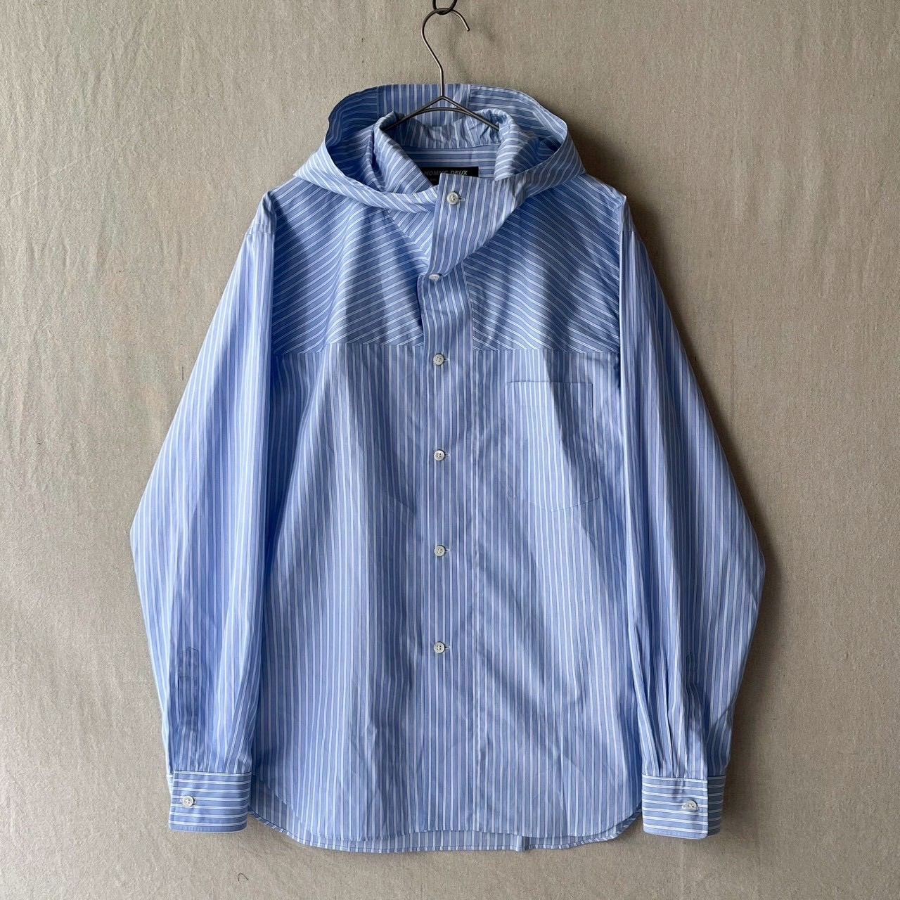 26ss COMME des GARCON HOMME DEUX フード シャツ/ M コットン ストライプ ブルー AD2025 T6-06069-91870
