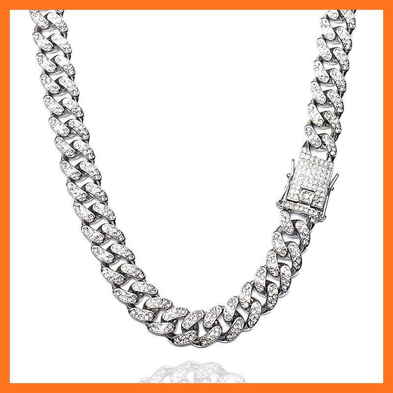 【新品】 [Puente] キューバンネックレス 幅12mm 76cm マイアミキューバン ネックレス 喜平 チェーン 18ｋ チェーンネックレス メンズ キューバンチェーン ジルコニア キューバンリンク 太目 ブリンブリン ヒップホップ 30インチ シルバー
