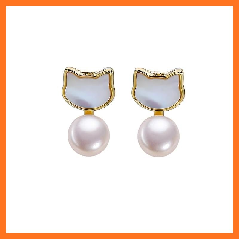 【新品】 [MIKAMU] ネックレス ピアス セット CZダイヤモンド 18K 猫 ピアス レディース 天然淡水パール 母の日・誕生日・記念日・プレゼント[ジュエリー] (ピアス-A)