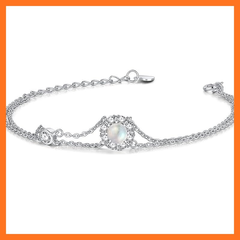 【新品】 ブレスレット レディース 12ヵ月 誕生石 2連ブレスレット お花 シルバー アクセサリー プラチナメッキ 誕生日 母の日 プレゼント 綺麗なBOX付き (06月-ムーンストーン)