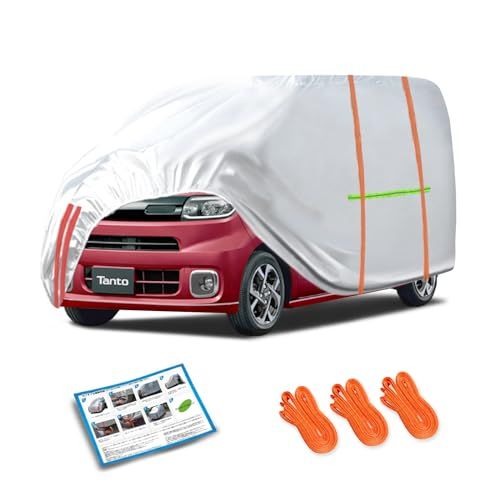 適合ダイハツタント専用ボディカバー 軽自動車 防水防塵防輻射 tanto car covers 黄砂対策 日焼け防止 霜雨台風対策 防風縄付 ファンクロス・ハイゼットトラック兼用as 973a6dd9