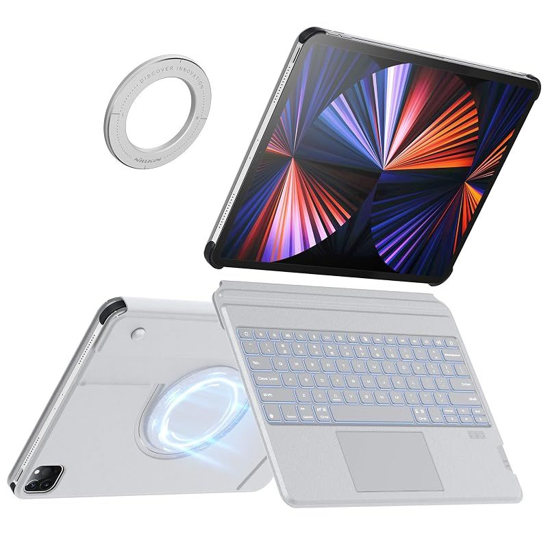【新品】 Nillkin 超軽量 キーボード iPad Pro 12.9インチ（2020/2021/2022）タブレット用【Bluetoothキーボード＆貼り付け式スタンド】 着脱式 超高精度タッチパッド搭載 usb-c充電 多角度調整 バックライト 多用途磁
