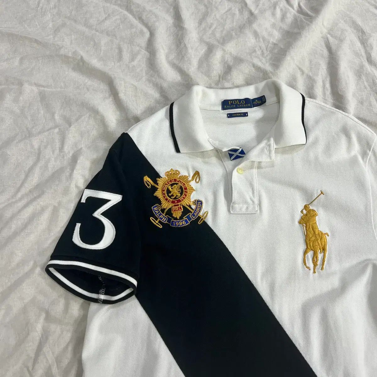 ポロ ラルフローレン GOLD ビックポニー キー キーブラックウォッチ 半袖 カラーTシャツ ブラック ホワイト
