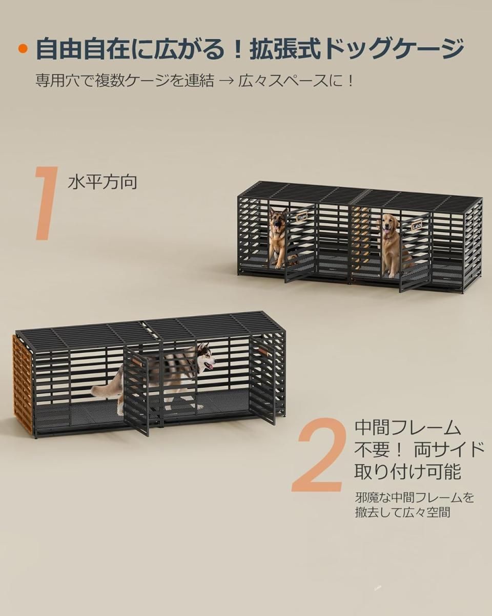 【中古】HOME 犬ケージ 中型犬 大型犬 トレー付き 頑丈安全 拡張長可能デザイン ペットケージ ペットサークル 大型 組立簡単 室内外兼用 幅122x奥行74.5x高さ88cm ペットハウス PPD025B01