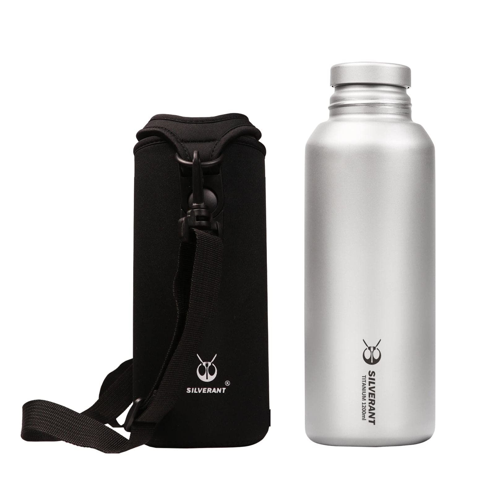 SILVERANT(シルバーアント) 純チタン製 ボトル 1200ml アウトドア 水筒 収納カバー付き 軽量 キャンプ用品