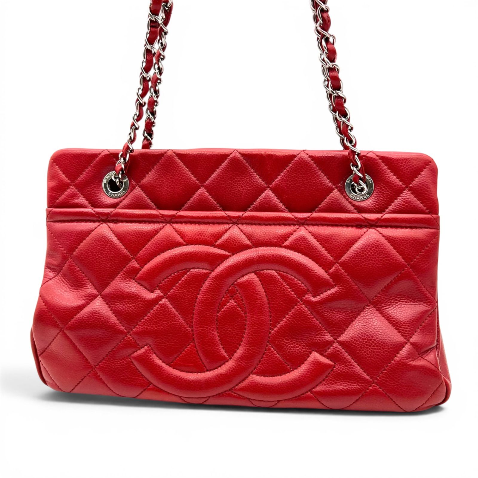 CHANEL シャネル マトラッセ デカココ チェーントート キャビアスキン レッド カンボン 激レア ミニトート 16番台 シールあり