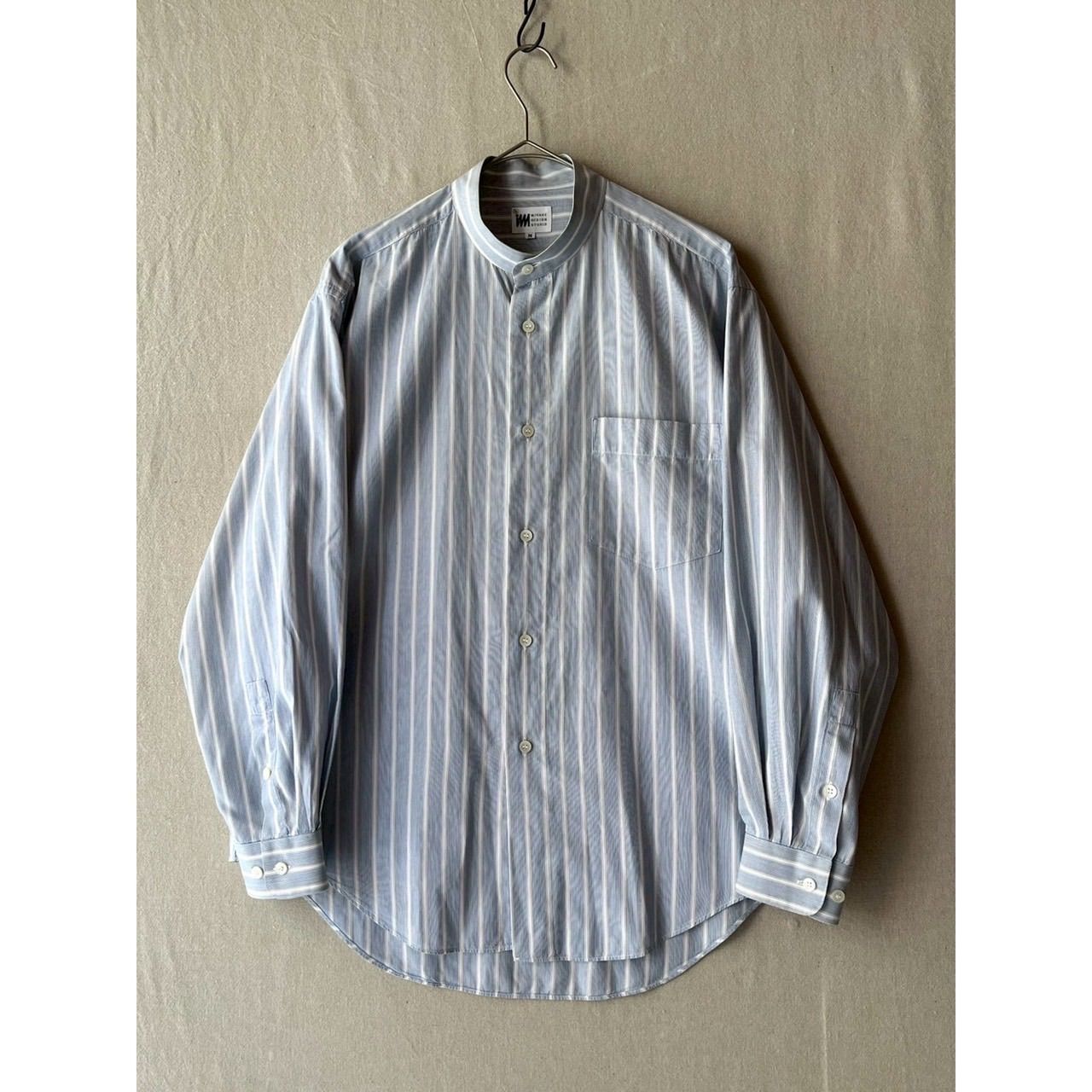 80s 90s im ISSEY MIYAKE スタンドカラー シャツ / M コットン ブルー ストライプ アーカイブ T6-06011-9440