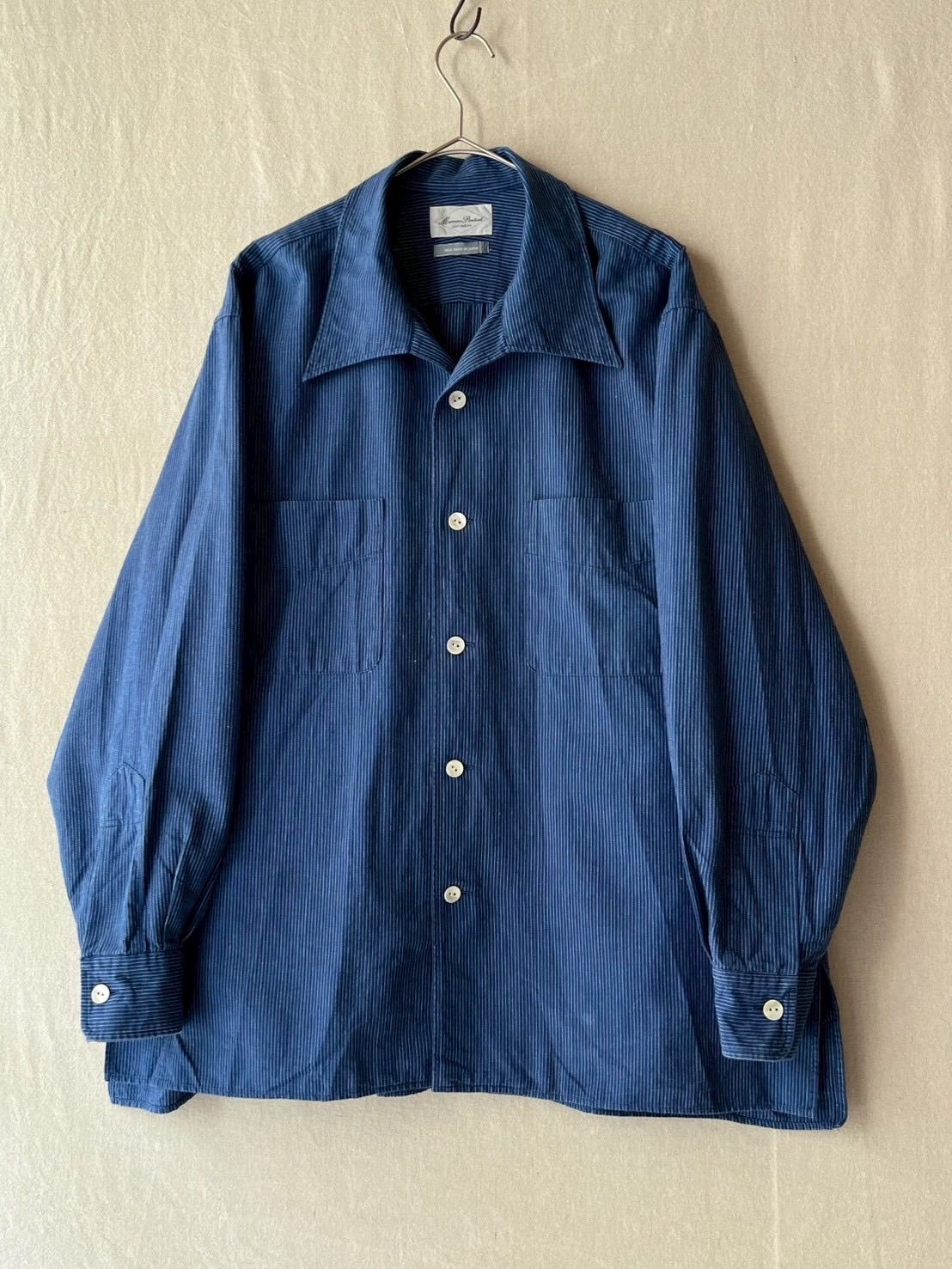 定価4.4万円 Marvine Pontiak Shirt Makers インディゴ オープンカラー シャツ / 不揃いシェルボタン コットン T6-06117-91089