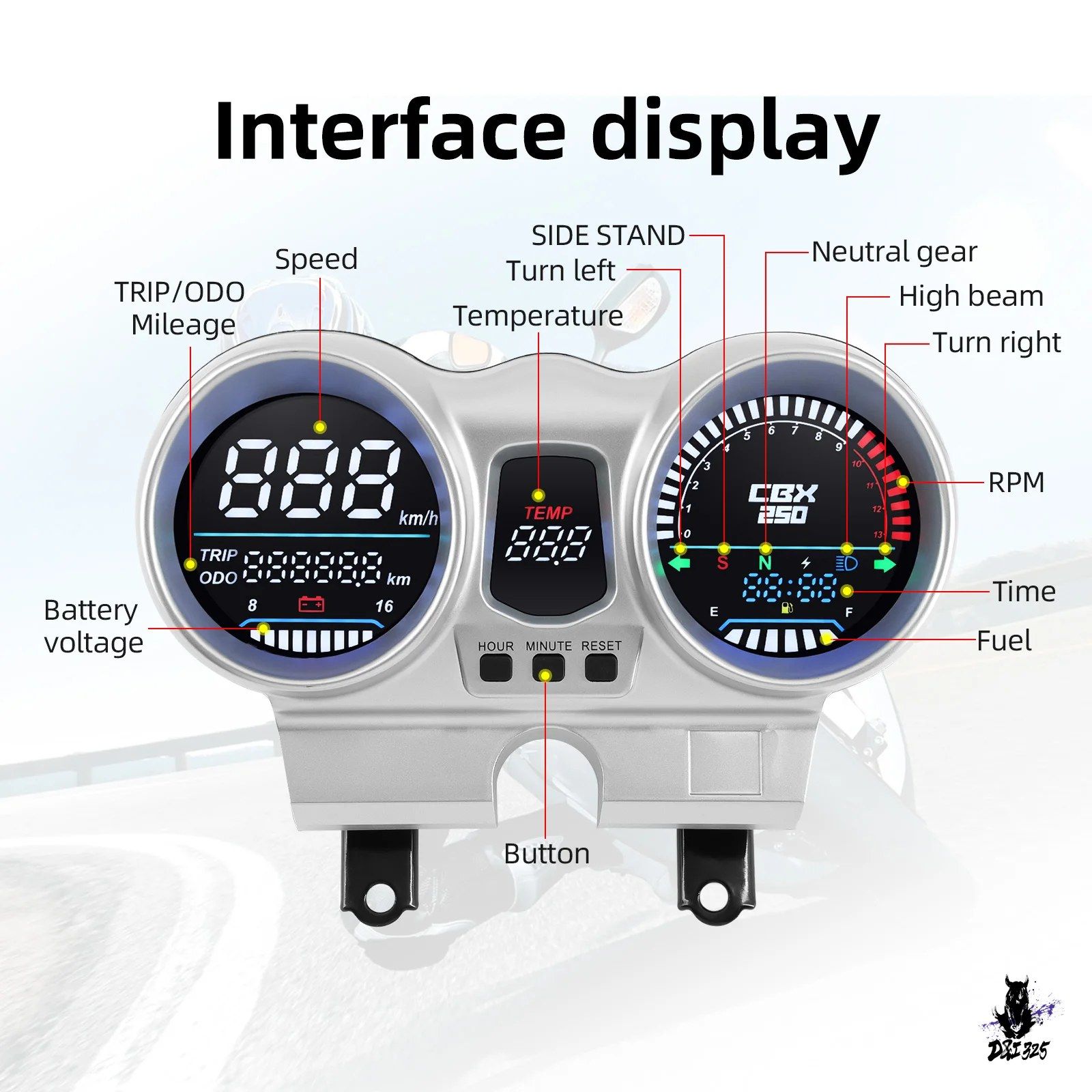 ホンダ CBX250 CBF250 用 スピードメータータコメーター 燃料ゲージ デジタルLCD