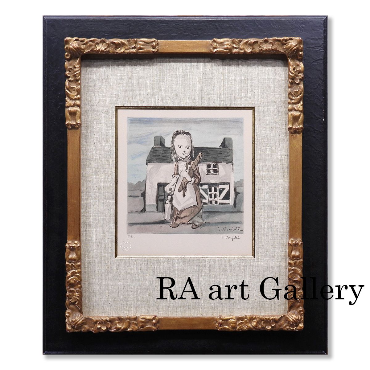 藤田嗣治 パンを抱えた少女 人物画 作家直筆サイン 女の子 小さな 子供 1963年 画集掲載作品 解説あり 版画 絵画 真作保証 値下げ交渉可能
