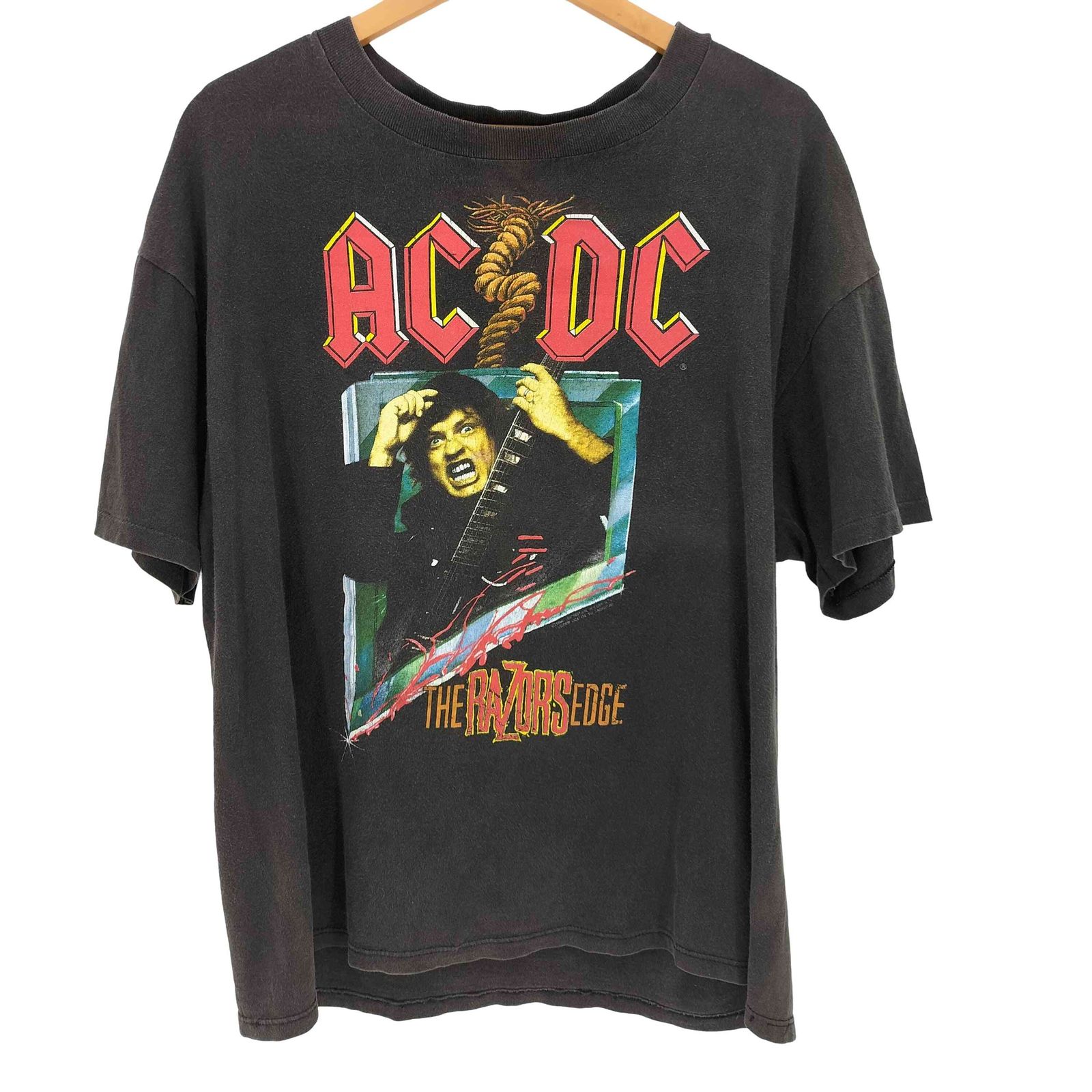 ユーズドフルギ USED古着 BROCKUMボディ 白タグ 90s USA製 袖シングル THE RAZORS EDGE WORLD TOUR 1990-91 バンドTシャツ メンズ import：XL