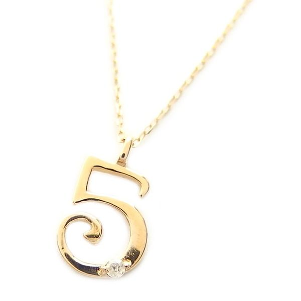 ナンバー ネックレス ダイヤモンド ネックレス 一粒 0.01ct K18 ゴールド 数字 5 ダイヤネックレス ペンダント レディース ジュエリー プレゼント