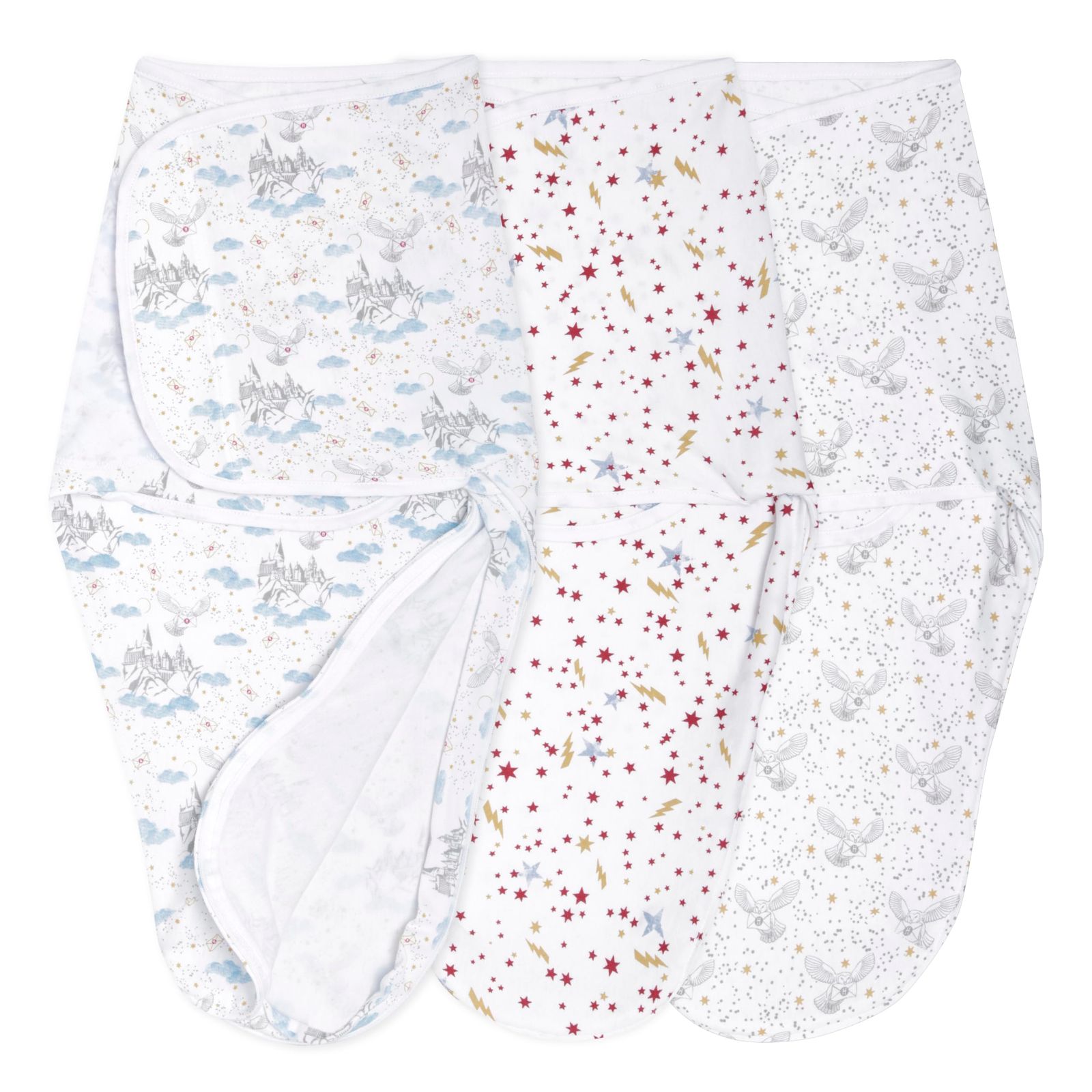 aden + anais、コットンニットベビーラップ、新生児ウェアラブルおくるみブランケット、3パック、マルチカラーハリーポッター、0-3ヶ月