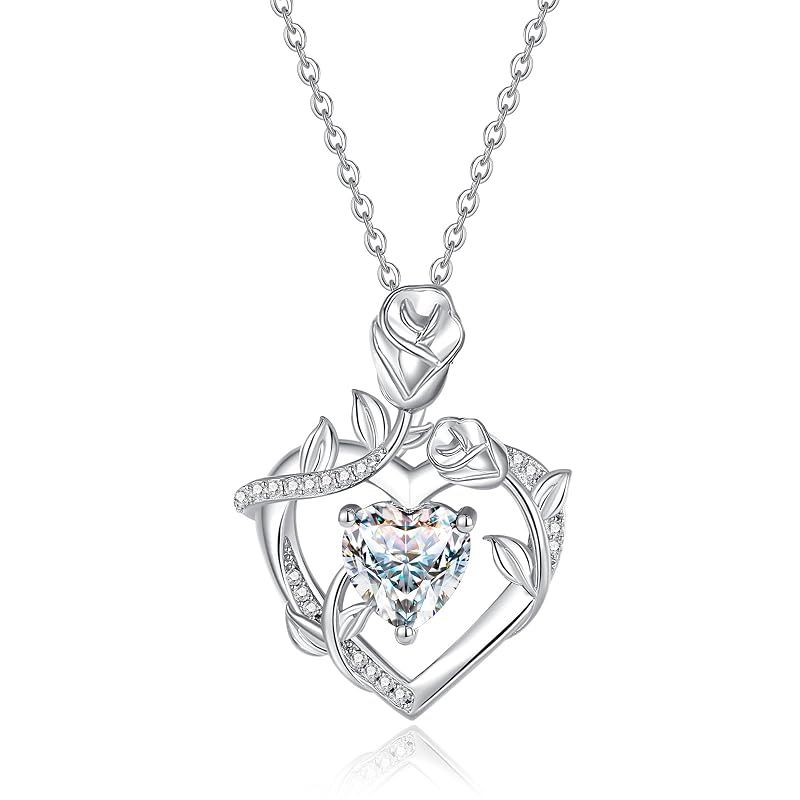 [FANCIME] ネックレス レディース 「Blossom Heart」 ハート バラ ジルコニア 4月 誕生石 オープンハート ローズ ジルコニア 純銀製 彼女 ホワイトディー 母の日 誕生石 プレゼント