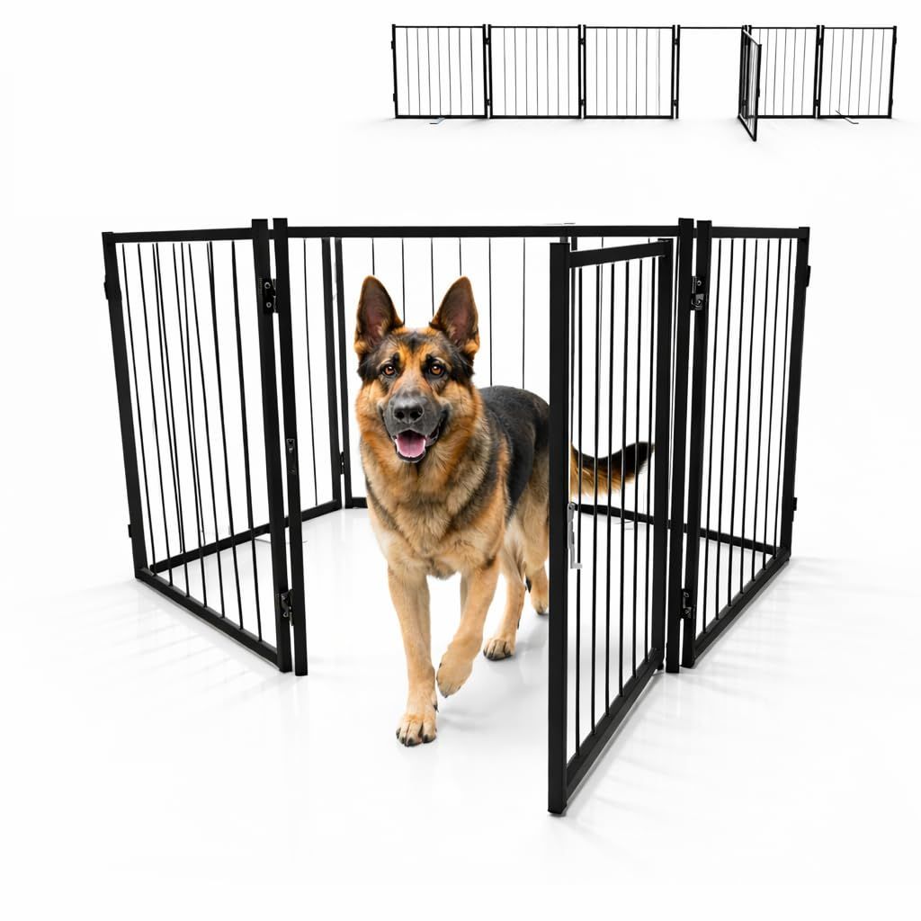 ペットゲート ペットフェンス 柵 置くだけ 折りたたみ 自立式 犬猫だっそう防止ドア玄関 引き戸対応 猫用ゲート 飛び出し防止 脱走防止 室内用 多頭飼い対応 収納便利 鉄製 (ブラック) [並行輸入品]