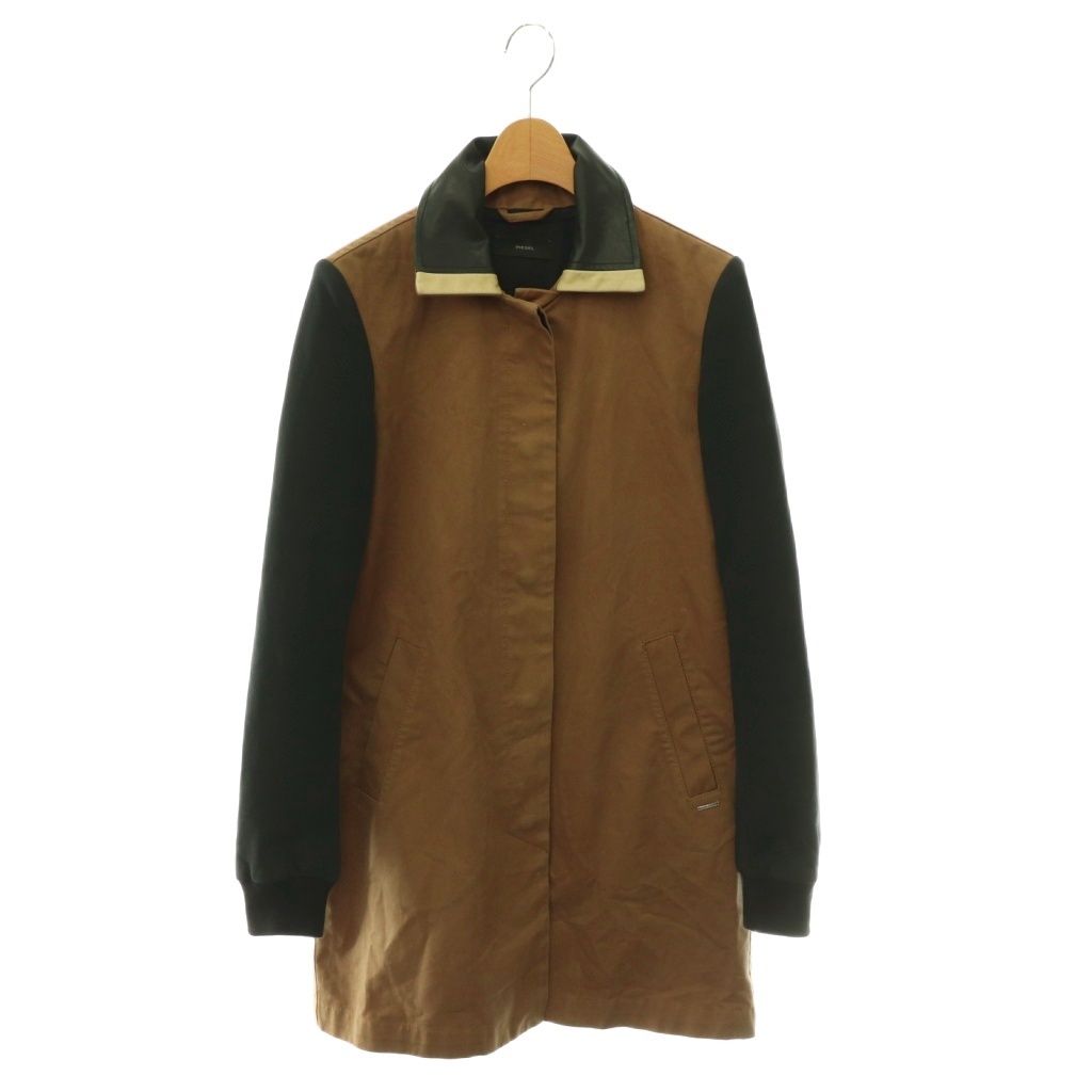 ディーゼル DIESEL ステンカラーコート アウター レザー切替 カウレザー 茶 ブラウン 黒 ブラック ベージュ /CX ■GY18