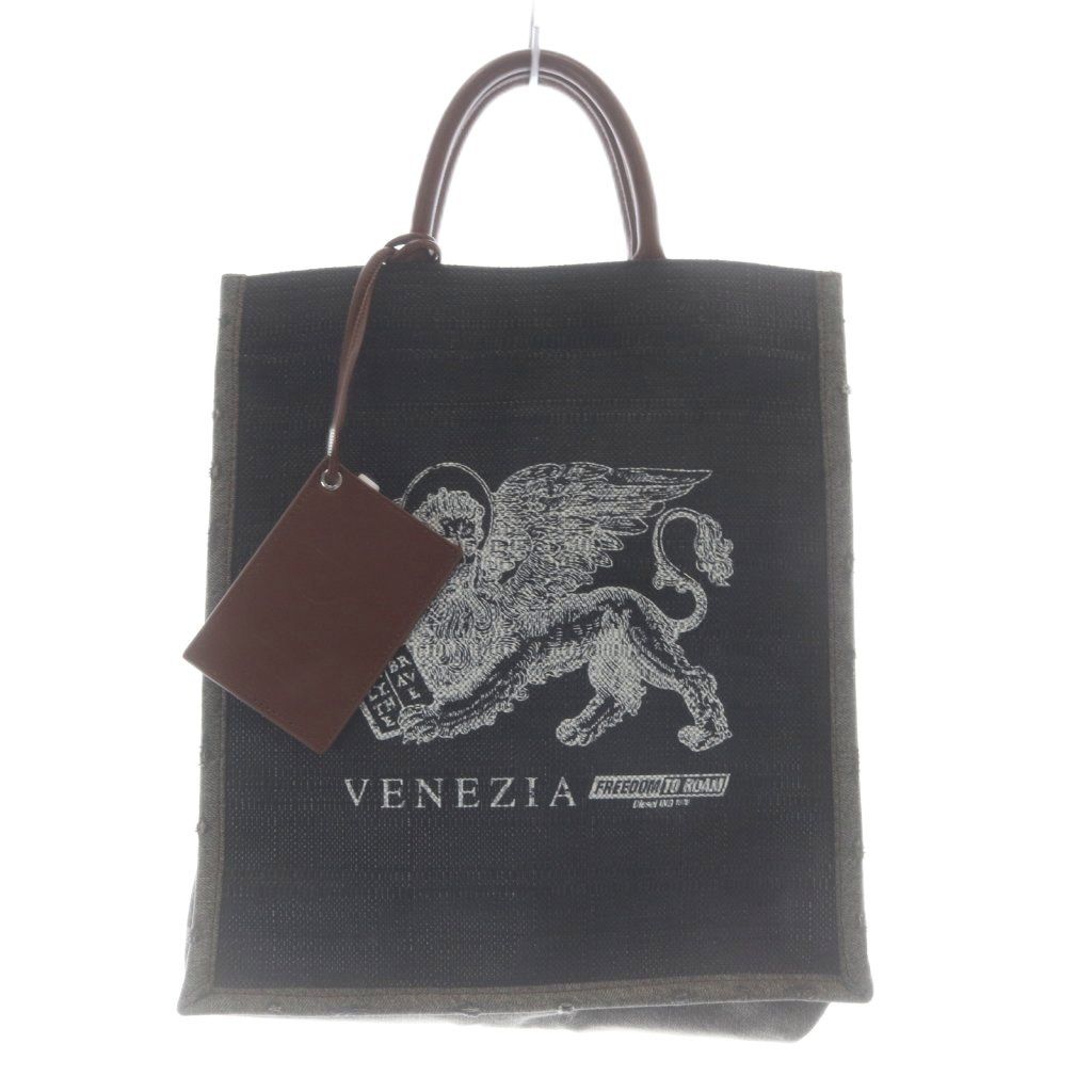 ディーゼル DIESEL VENEZIA トートバッグ ラフィア プリントロゴ ダメージ加工 ハンドバッグ グレー