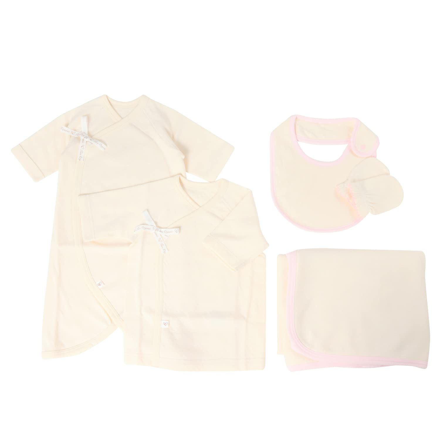 Pure Organic(ピュアオーガニック) 春秋冬用出産祝い ピンク系 5商品セット 100% オーガニックコットン アイボリー 新生児~6ヵ月位 日本製 50~60cm PK800301
