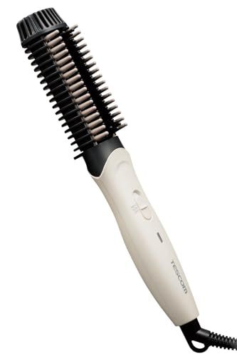 テスコム (TESCOM) ヘアアイロン ブラシアイロン マイナスイオン [ショート?ボブ] 2段階 温度調整 海外対応 自動OFF ラク抜きプラグ ホワイト TB460A-Wpms
