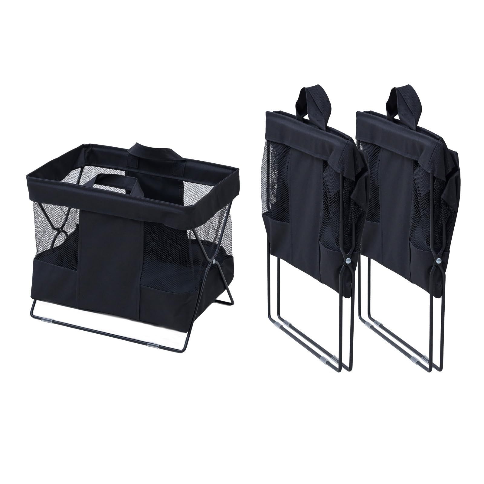 【数量限定】荷物置き 収納バスケット Sサイズ メッシュ 折り畳み バッグ 手荷物 収納ボックス 収納 かご バスケット 荷物入れ 山善(YAMAZEN) 幅37×奥行25×高さ32cm 組立カンタン ブラック HTB-S3P(BK)