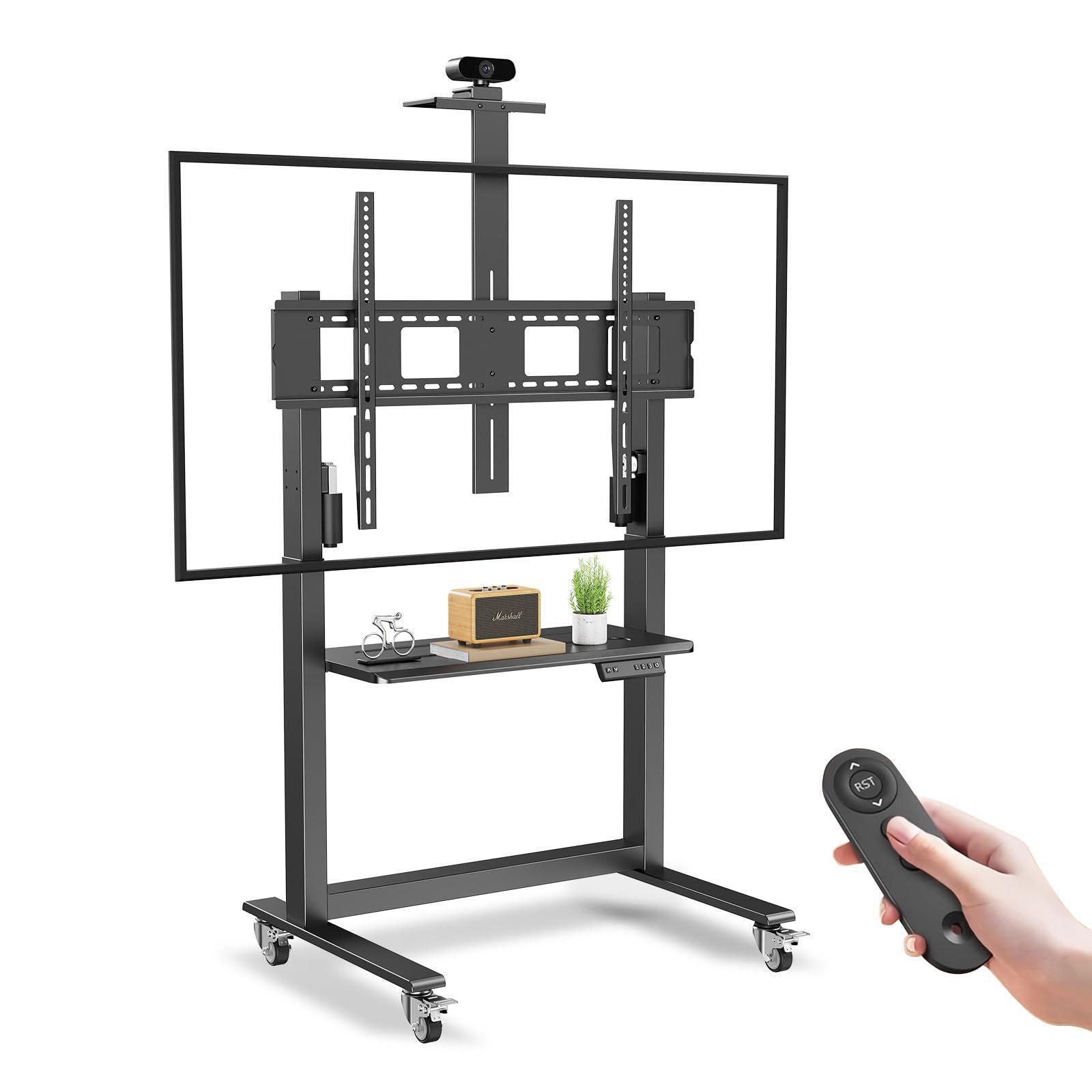 【特価】会議室用/学校/ビジネス展示用/病院業務用 電子黒板スタンド 液晶TV/モニター/ディスプレイスタンド 棚板付 VESA規格800*600ｍｍまで リモコン付き 高さ無階段調節 適格請求書発行可 電動上下昇降 TVスタンド 大型テレビ台 ハイタイプ 耐
