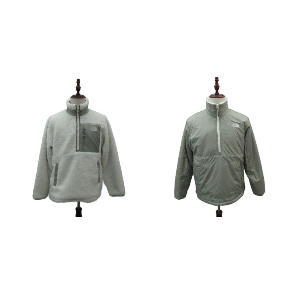 ザノースフェイス THE NORTH FACE 342 フリースジャケット PLAY GREEN RVS FLEECE ANORAK ミドル丈 ハーフジップ リバーシブル M 白 ホワイト カーキ NJ4FP56B /SM30 ■GY74