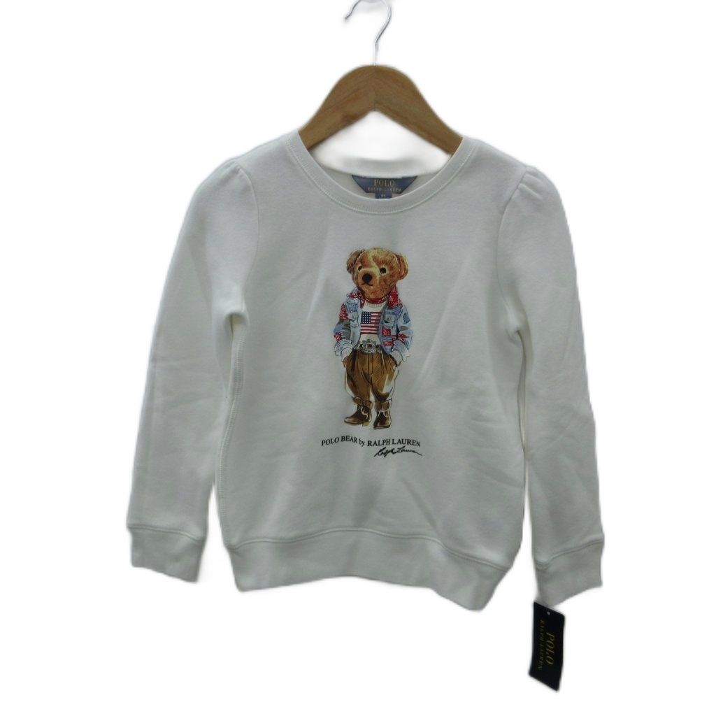 ポロ ラルフローレン POLO RALPH LAUREN トレーナー ポロベアー 125cm 白 ホワイト クルーネック 裏起毛 プリント /SM29 ■ECD005 女の子