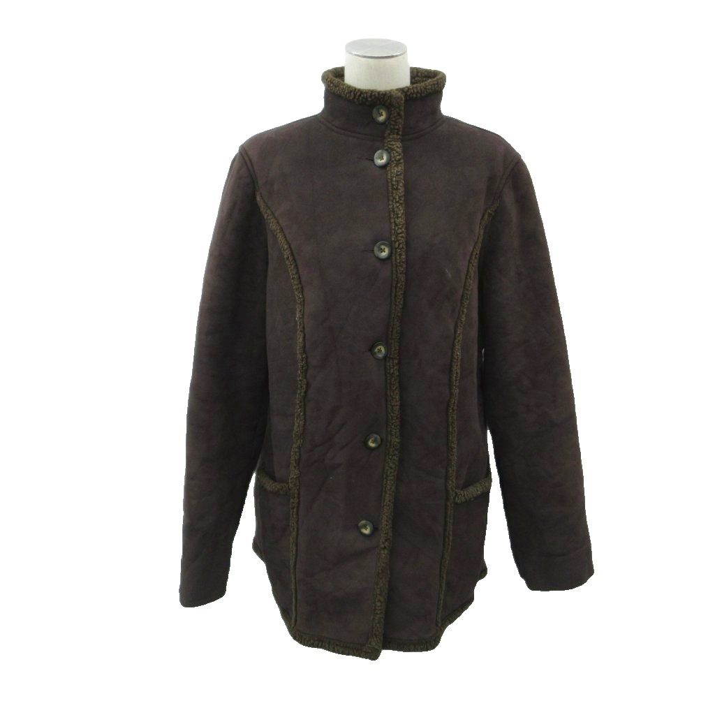 エルエルビーン L.L.BEAN フェイクムートンコート ミドル丈 S 茶 ダークブラウン スタンドカラー /SM1 ■ECD005