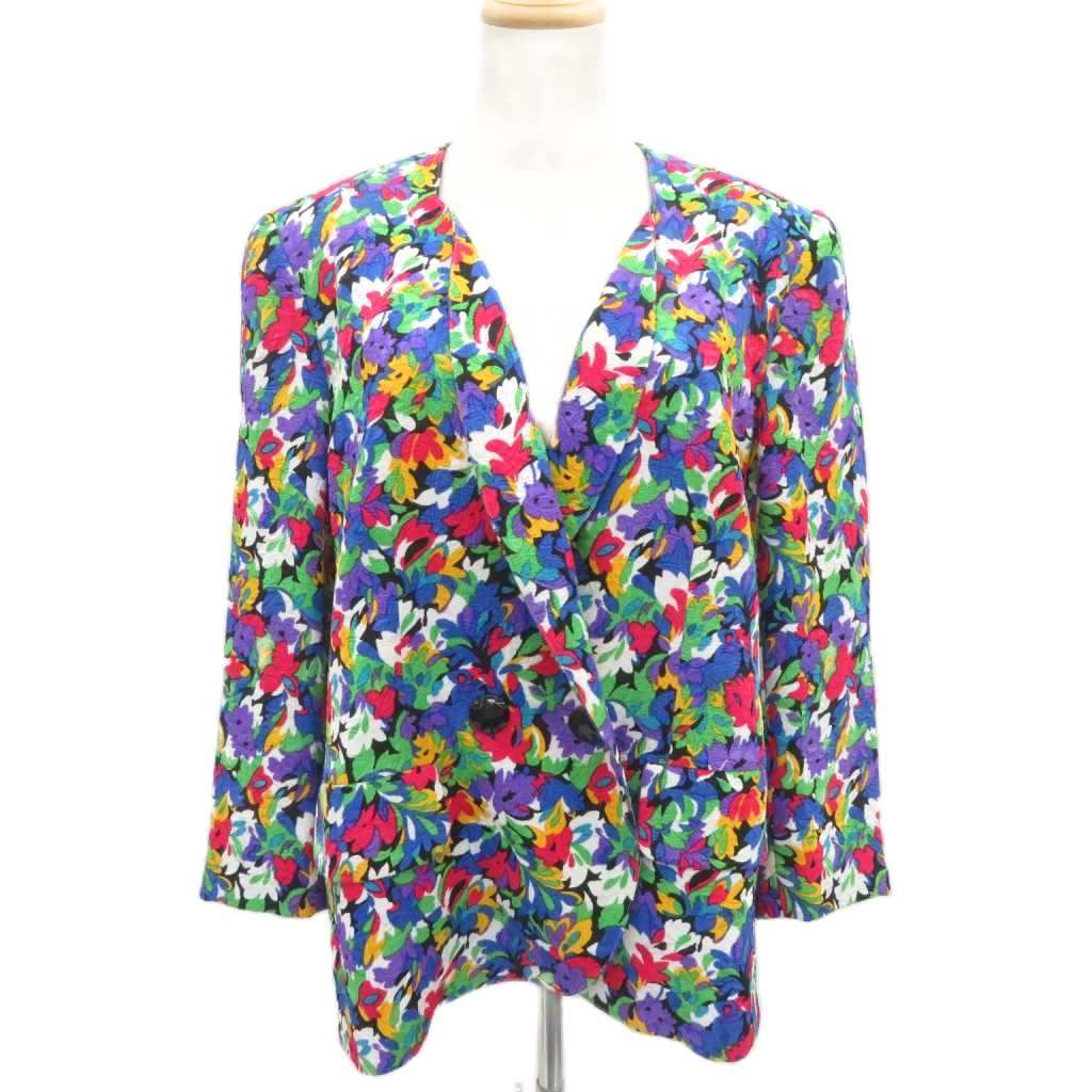 ジバンシィ GIVENCHY ノーカラージャケット 上着 ミドル丈 15号 マルチカラー 花柄 ダブルボタン 413902-51 /SY34 ■ECD005