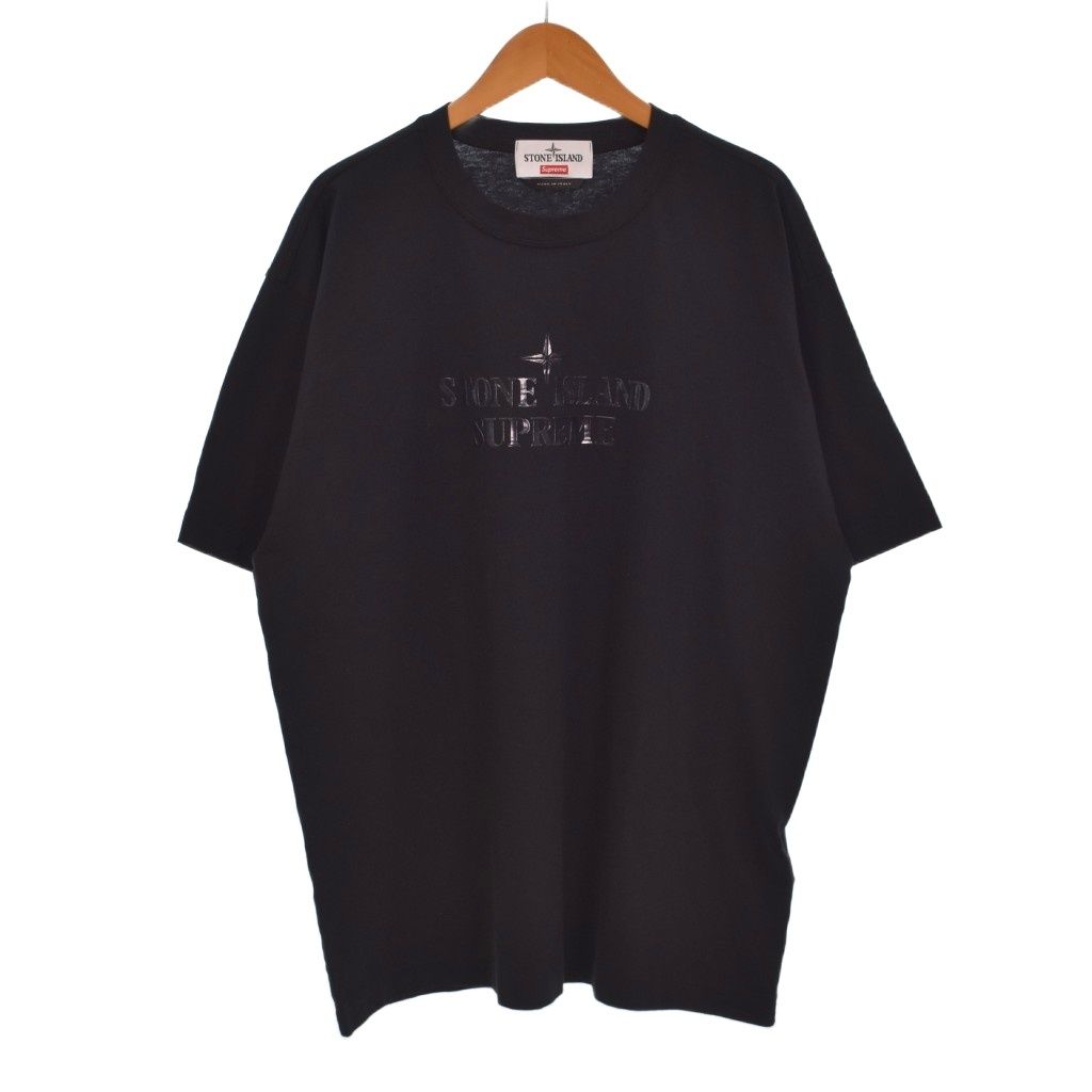 シュプリーム SUPREME × ストーンアイランド STONE ISLAND S/S TOP TEE Tシャツ 半袖 ロゴデザイン クルーネック M 黒 ブラック 7625201S8