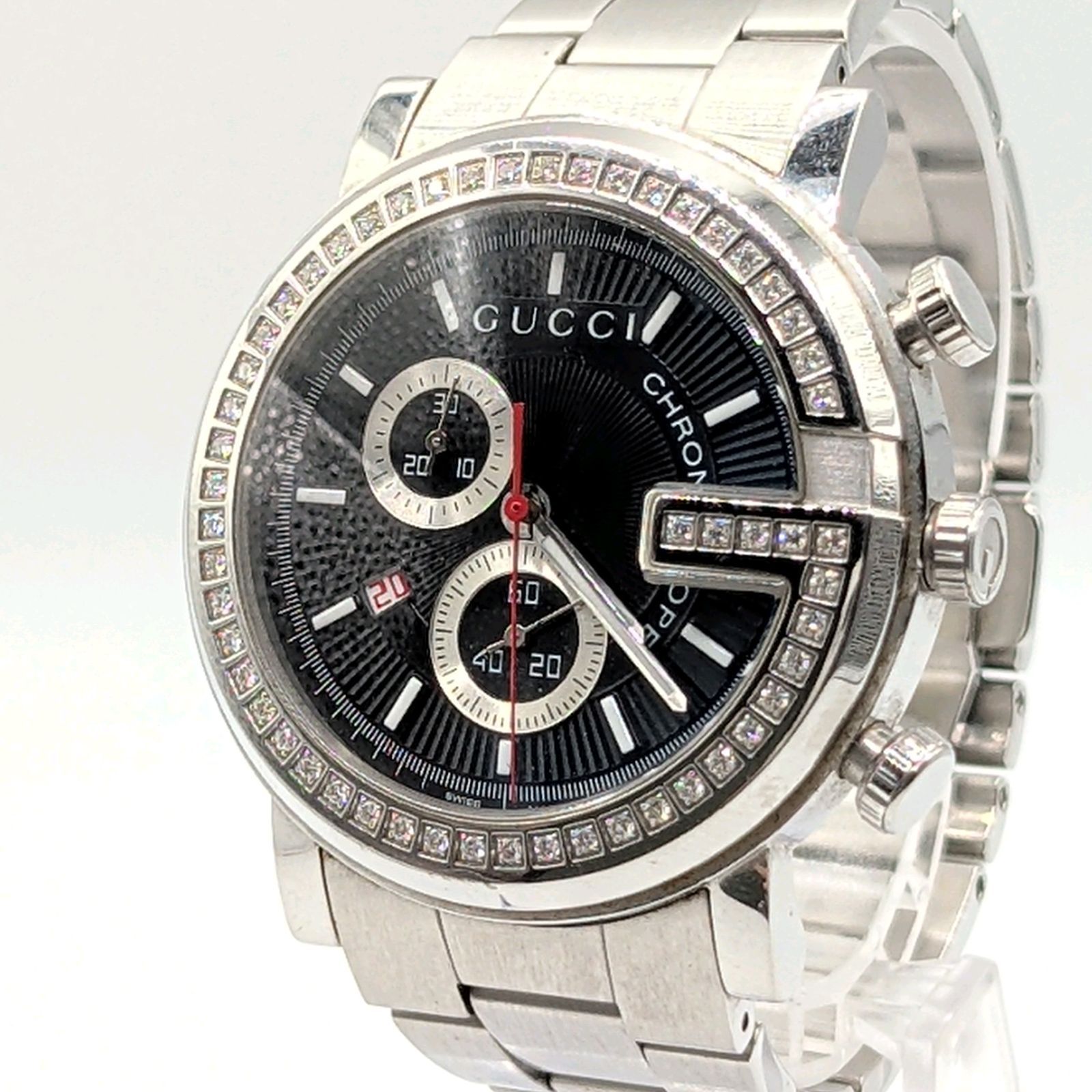 GUCCI 101M G-Crono Watch Men's Quartz Round Silver dial Y2K 00S Vintage Date グッチ 時計 クオーツ G-クロノ ダイヤベゼル ラウンド シルバー文字盤 ヴィンテージ デイト 稼働品