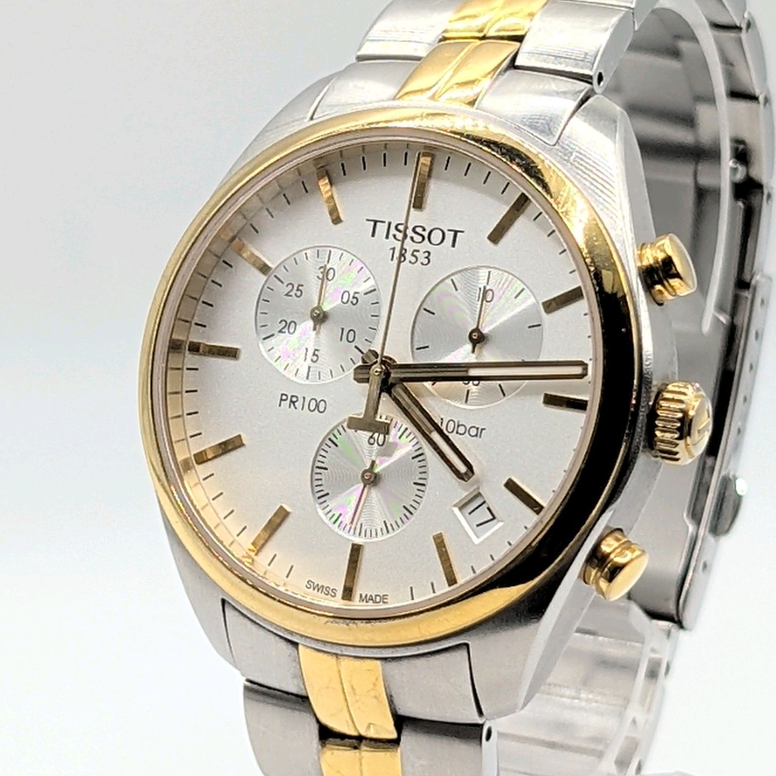 TISSOT 1853 T101417A Watch Quartz Chronograph Men's Gold White dial Date 10bar ティソ クロノグラフ 時計 クオーツ メンズ ラウンド ゴールド 白文字盤 デイト 稼働品