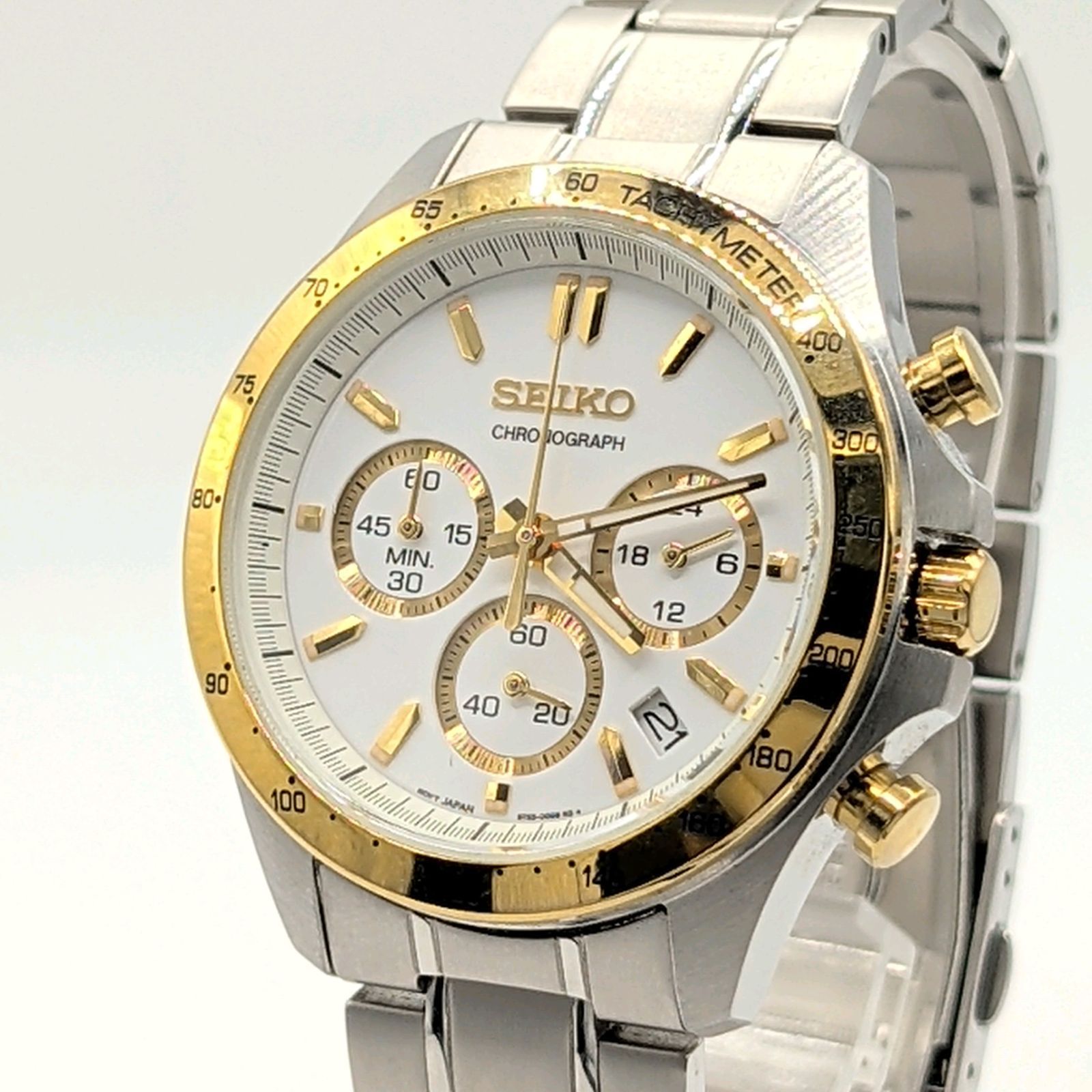 SEIKO 8T63-00D0 Watch Quartz Chronograph Men's Gold White dial Date セイコー クロノグラフ 時計 クオーツ メンズ ラウンド ゴールド 白文字盤 デイト 稼働品