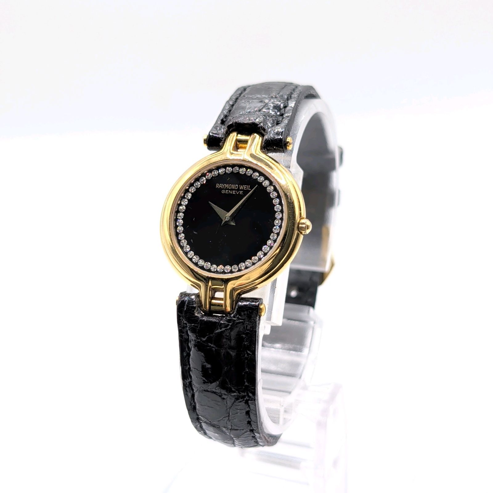 RAYMOND WEIL Watch Quartz Ladies Round Black dial Stones Date Y2K