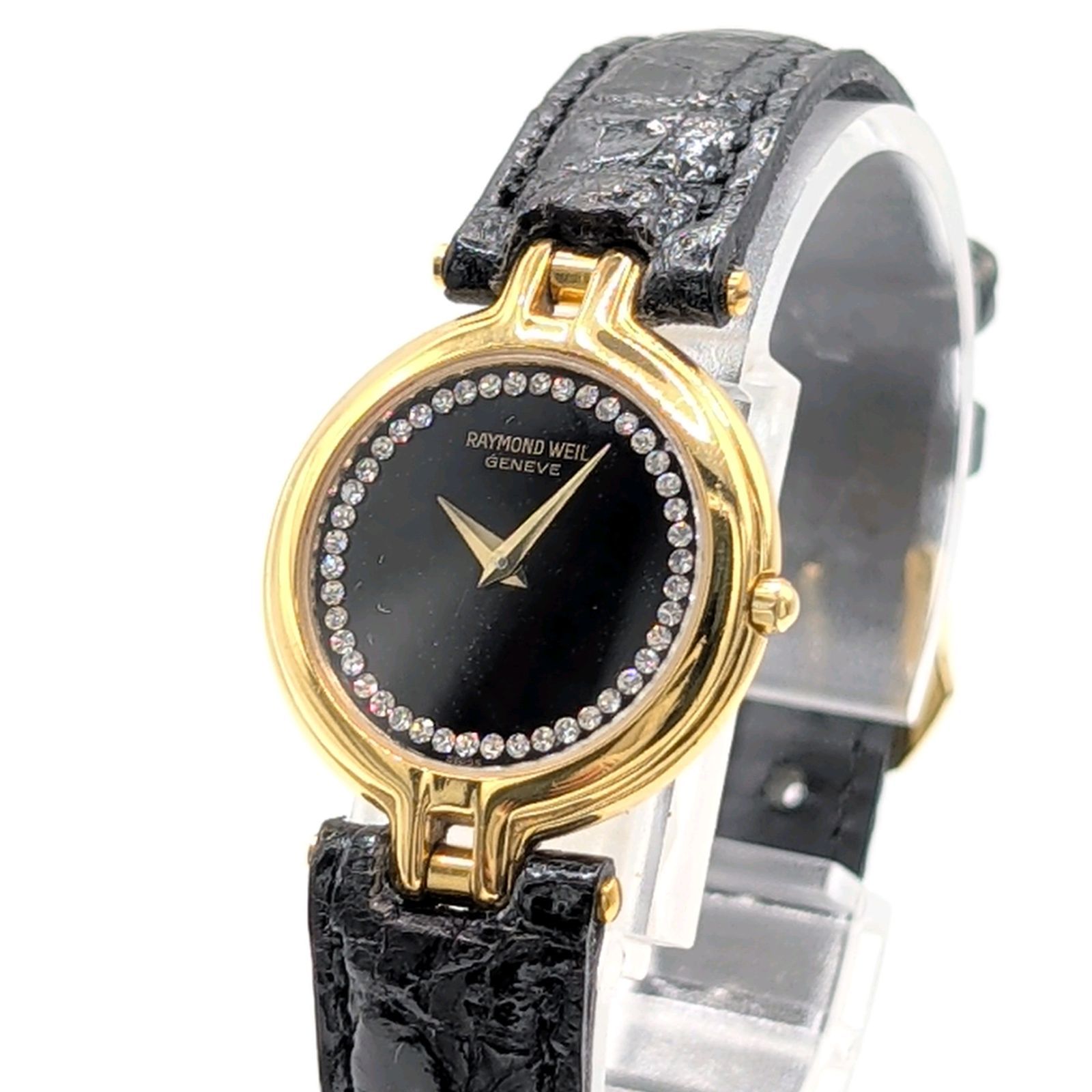 RAYMOND WEIL Watch Quartz Ladies Round Black dial Stones Date Y2K