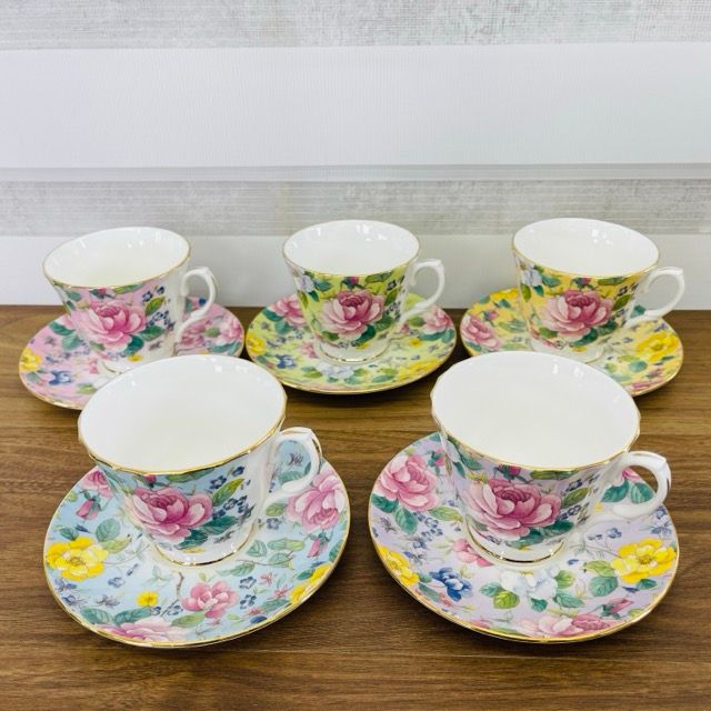 ROYALKINGSTON カップ＆ソーサー 5客セット 【中古】ロイヤルキングストーン 花柄 食器/517328 7,577円